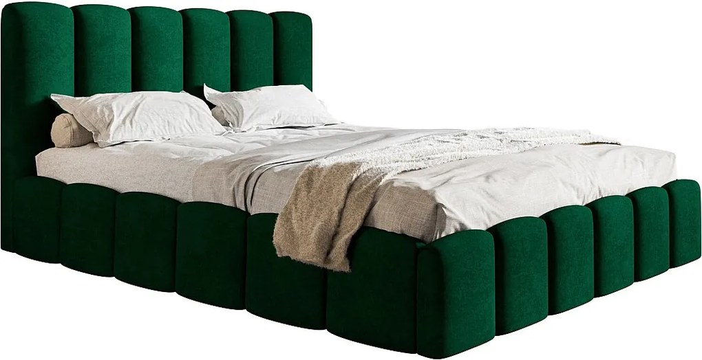 Łóżko tapicerowane 160x200 Palermo - pojemnik i stelaż, tkanina aksamitna, zielony (Kronos 19)