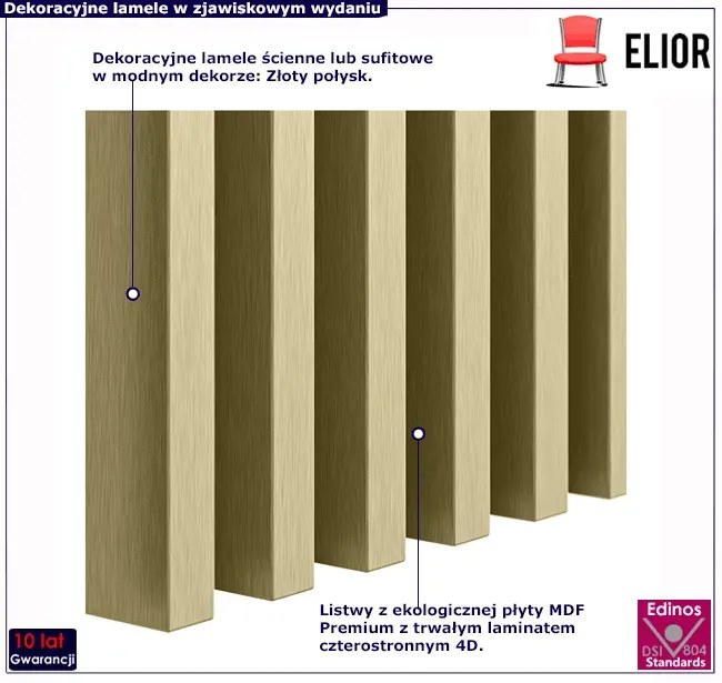 Lamele ścienne 12 szt. złoty połysk T5-B64