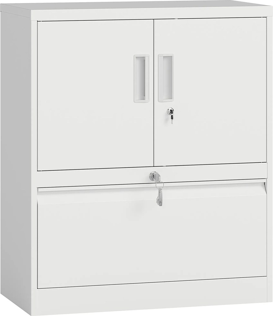 HOMCOM Szafa na akta Szafa biurowa Zamykana Szafa wielofunkcyjna ze stali z 2 drzwiami, regulowanymi półkami Biała