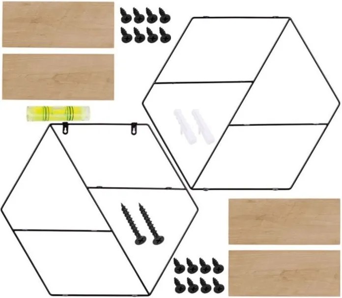 STILISTA Półka ścienna sześciokątna, św. drewno, 51x58x11 cm