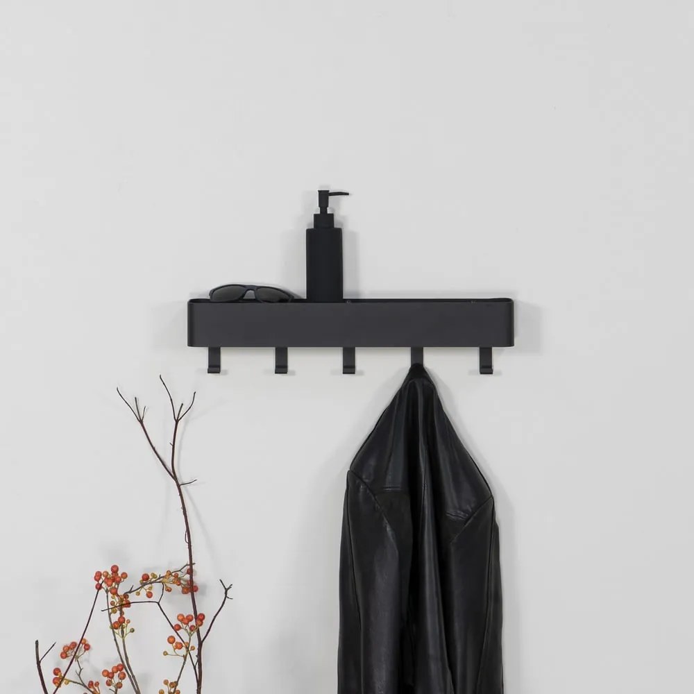 Czarny metalowy wieszak ścienny z półką 52 cm Dax Play – Spinder Design