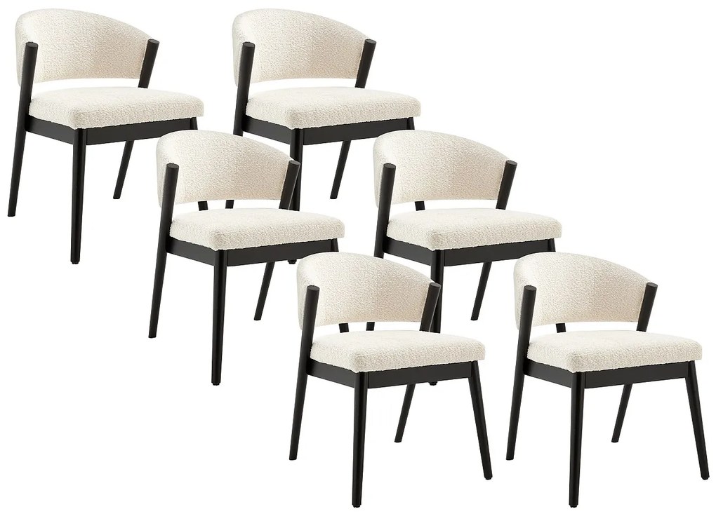 Zestaw 6 krzeseł z tkaniny buklé i czarnego drzewa kauczukowego - Białe - ZELVYN