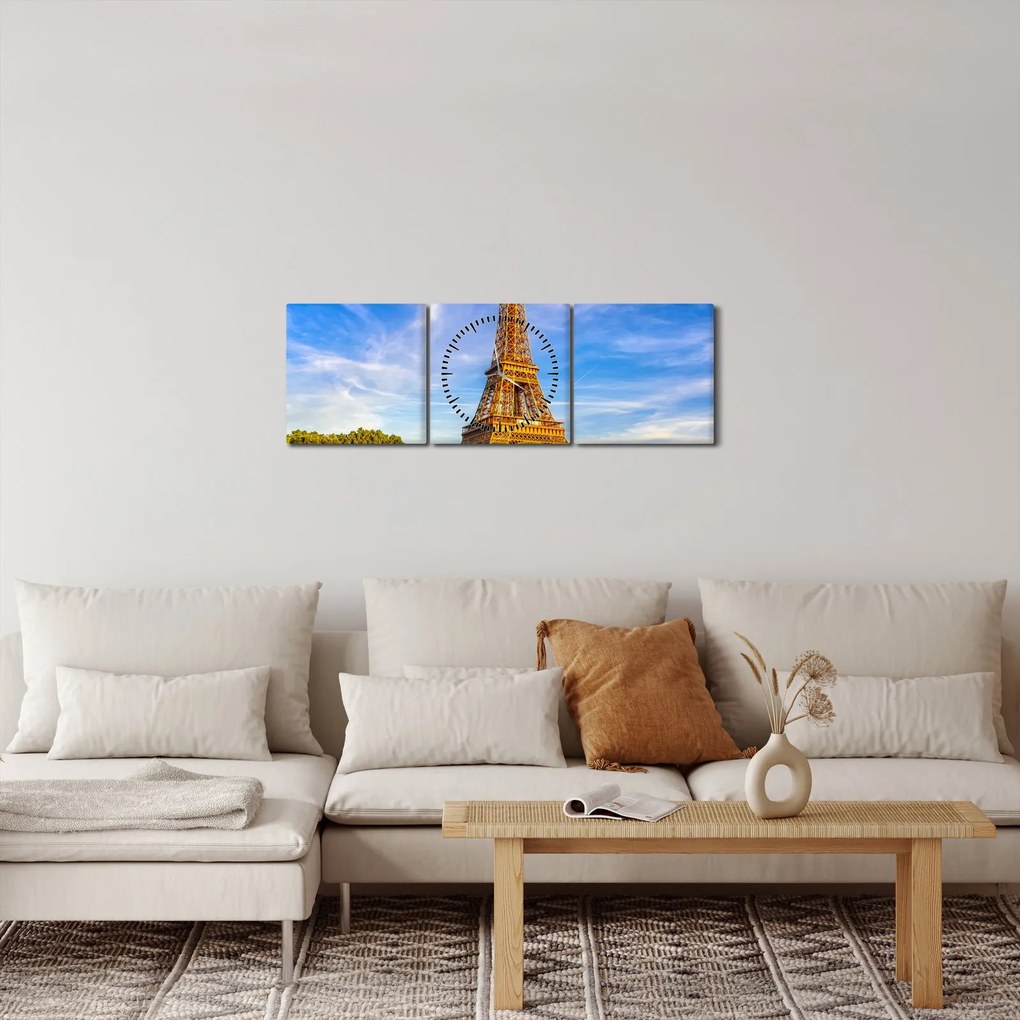Obraz - Wieża Eiffla (z zegarem) (90x30 cm)