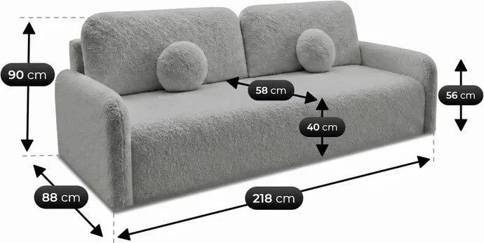 Sofa DUO Rozkładana Dwuosobowa Ciemnoszara Boucle Japandi