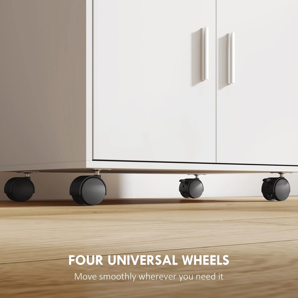 HOMCOM Szafka na mikrofalówkę, półka, szafa z podwójnymi drzwiami, szuflada, kółka, biały