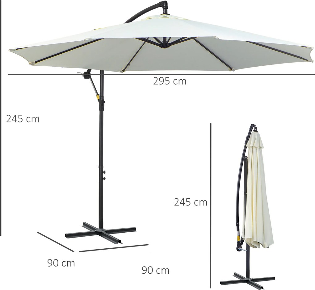 Outsunny Parasol Ogrodowy z Korbką 3m Kremowy Wytrzymały i Elegancki | Aosom PL