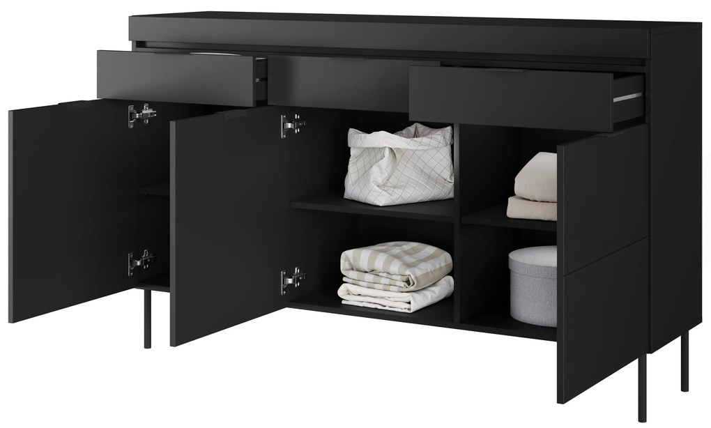 Komoda trzydrzwiowa Sentia 157 z trzema szufladami - czarny / czarny