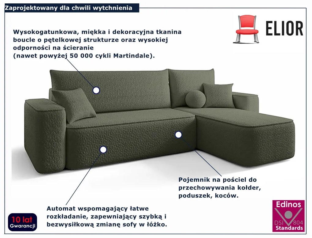 Zielony rozkładany narożnik L z pojemnikiem H5-S65