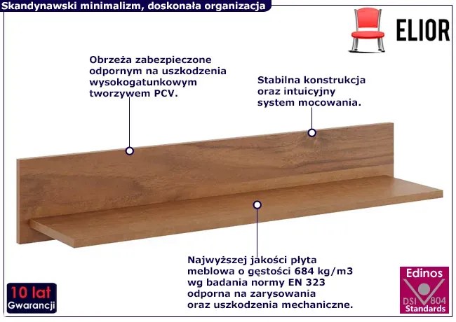 Minimalistyczna Pólka Ścienna W Kolorze Orzech Befi 4X