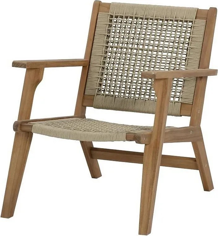 Niskie krzesło 1-osobowe z drewna akacjowego FSC i plecionej żywicy w kolorze oliwkowej zieleni bez podłokietników