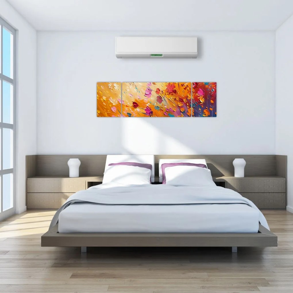 Obraz - Malowanie kolorowych kwiatów (170x50 cm)