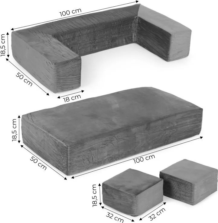Modułowa sofa piankowa, dziecięca Twino, kolor szary