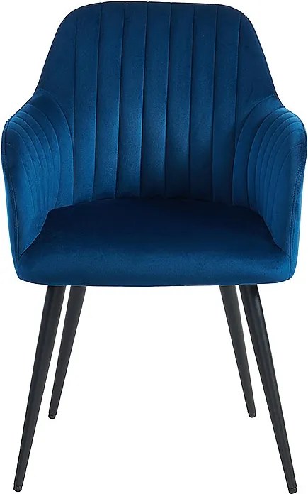 Zestaw 6 krzeseł z podłokietnikami z weluru i czarnego metalu - Niebieski - ELEANA