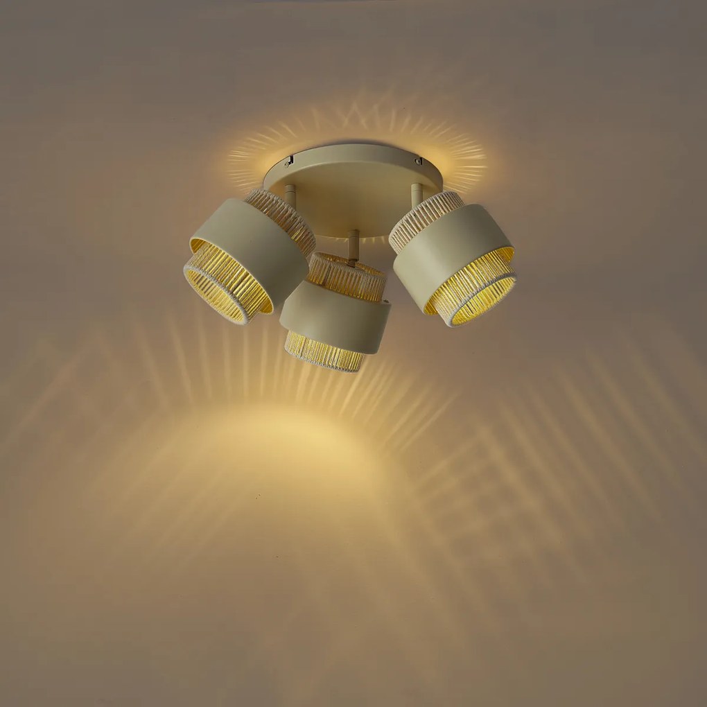 Nowoczesny reflektor sufitowy beżowy ze złotem, 3-punktowy, obrotowy i przechylny - Kora