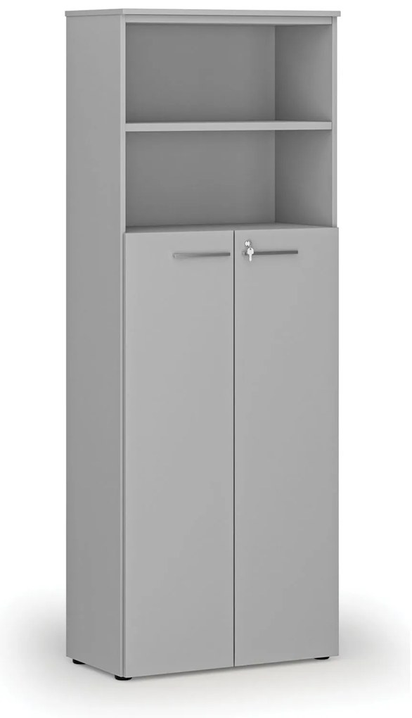 Szafa biurowa kombinowana PRIMO GRAY, drzwi na 4 poziomach, 800 x 420 x 2128 mm, szary