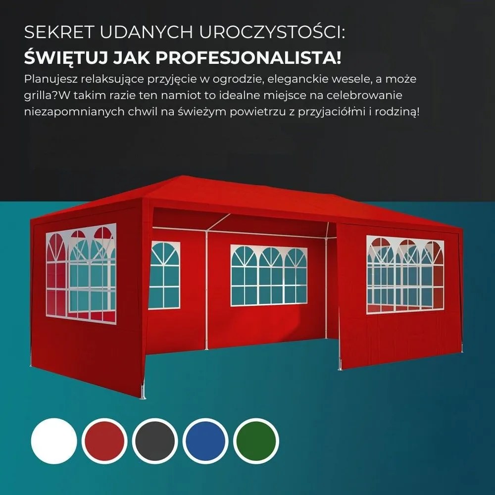 Namiot imprezowy NEAPOL, 3x6m, czerwona Jurhan