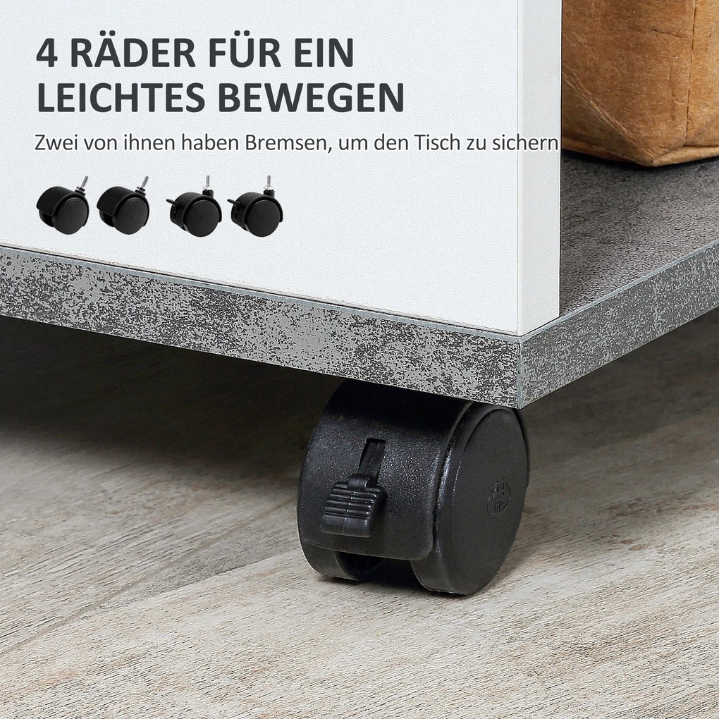 HOMCOM Stolik nocny, z 4 kółkami, 3 półkami, 35 x 29,5 x 65,5 cm, Szary/Biały