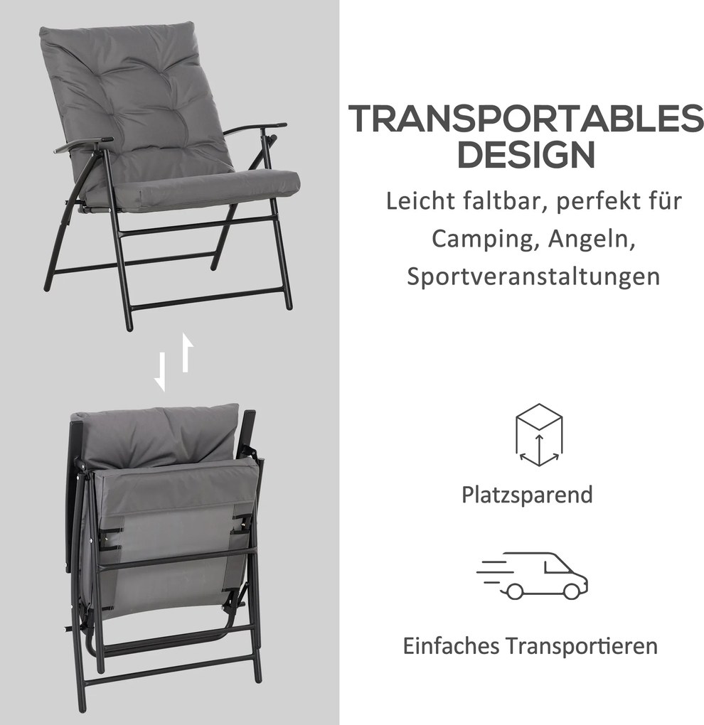 Outsunny Składane krzesło kempingowe, z poduszką siedziskową i oparciem, regulowane, Szary