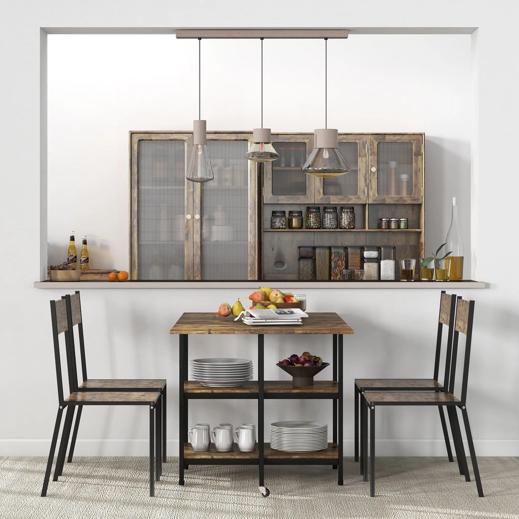 HOMCOM Stół składany do jadalni z kółkami i regulacją nóżek styl industrialny 140x80x75 cm brązowy czarny | Aosom PL