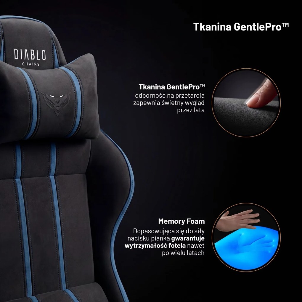 Fotel gamingowy materiałowy Diablo X-One 2.0 King Size, Night Blue