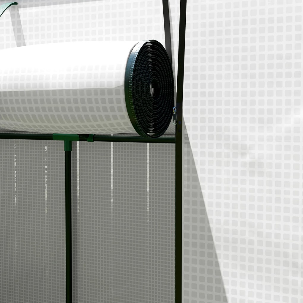 Outsunny Mini szklarnia, szklarnia przyścienna z rolowanymi drzwiami i oknami siatkowymi, odporna na UV, dla kwiatów, sadzonek, roślin, Biała