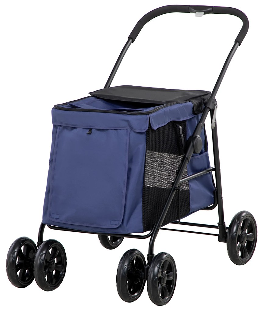 Outsunny Wózek dla Psa z Poduszką 3 Kieszenie Składany do 20kg Niebieski | Aosom PL