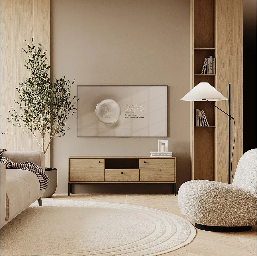 Szafka RTV WENA, 3 drzwi, Gaja, 150x53x40 cm, Dąb Cremona Gaja