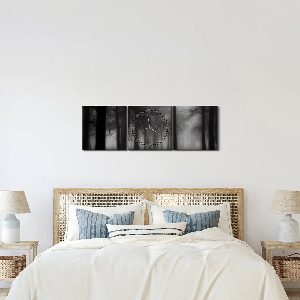 Obraz - Las we mgle (z zegarem) (90x30 cm)