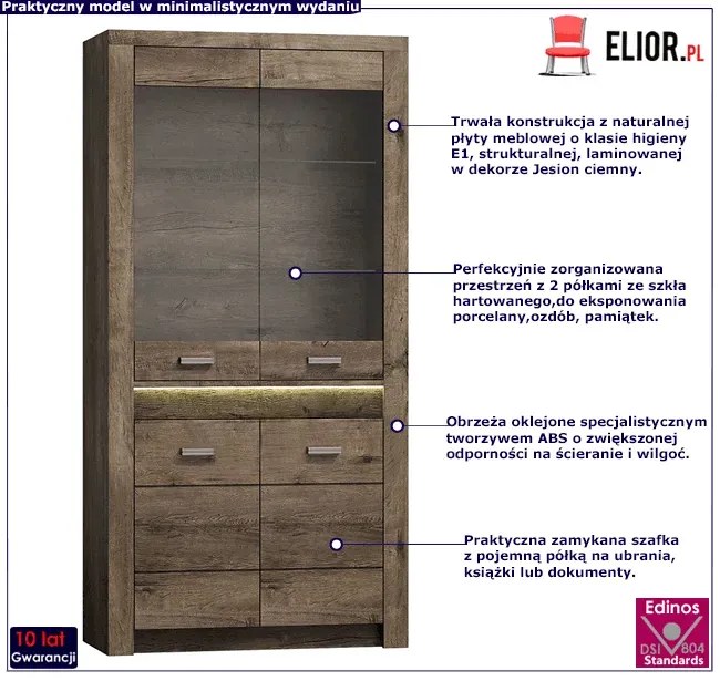 Witryna do salonu jesion ciemny - Filin 4X