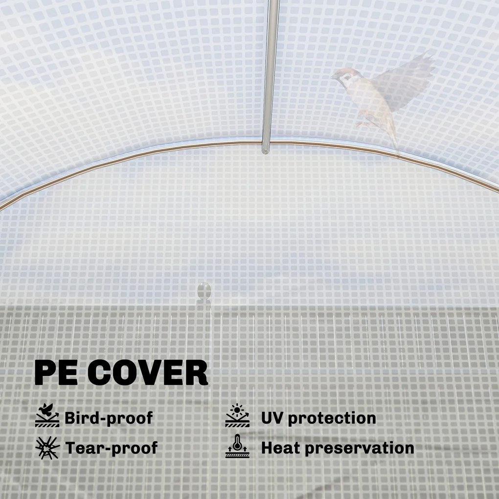 Outsunny Szklarnia foliowa 2,7 x 2 x 2 m z półkami, rolowanymi drzwiami, 6 oknami, wspornikami | Aosom PL