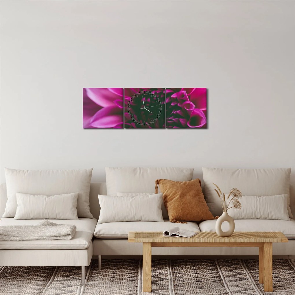 Obraz różowego kwiatu róży (z zegarem) (90x30 cm)