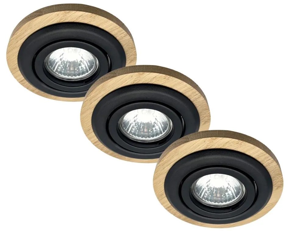 Zestaw 3x oprawa wpuszczana sufitowa TOBBY 1xGU10/20W/230V śr. 11,5 cm dąb/czarny