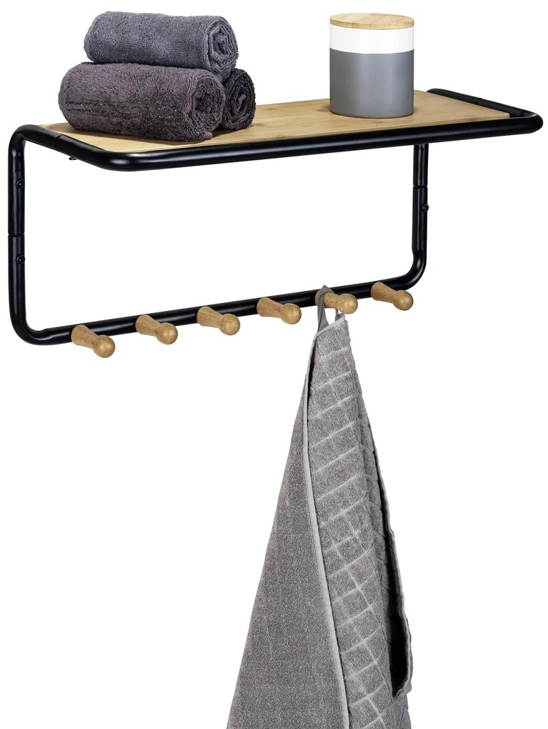 Półka ścienna z bambusowymi haczykami, 58 x 26 x 26 cm, Loft, WENKO