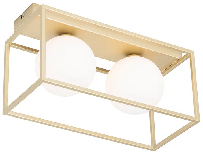 Designerska lampa sufitowa złota z białym szkłem 2-światła - AniekDesignerski Oswietlenie wewnetrzne