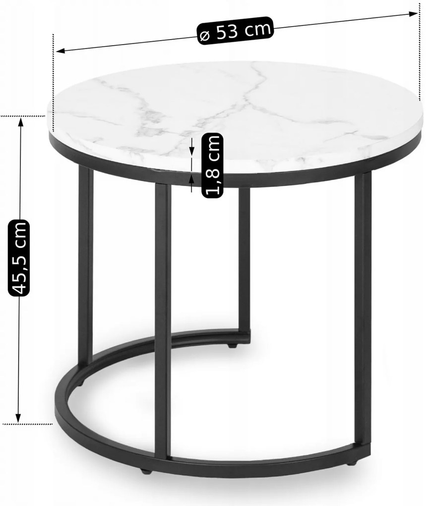 Zestaw Stolików Kawowych DAFNE 43 cm/53 cm Biały Marmur Nowoczesny Glamour