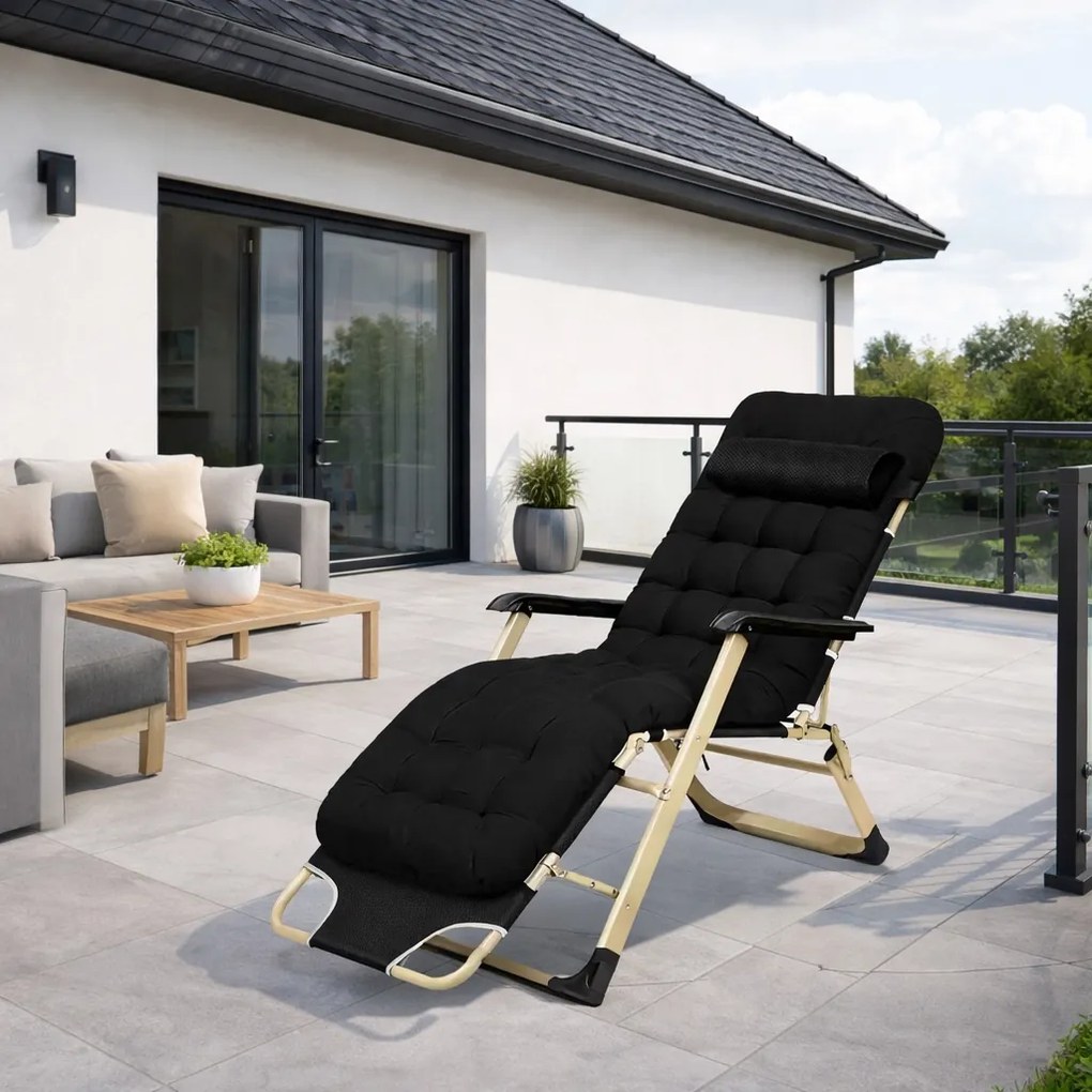 Leżak ogrodowy rozkładany Tossa DC01-GD-BK, poduszka czarna, stelaż złoty