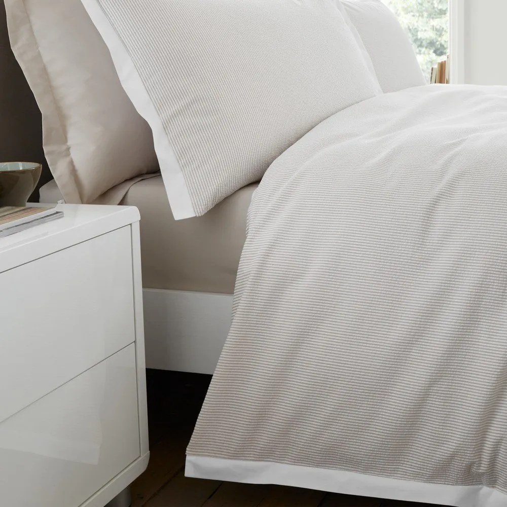 Kremowa pościel dwuosobowa z perkalu bawełnianego 3-częściowa 200x200 cm Seersucker Woven Stripe – Bianca