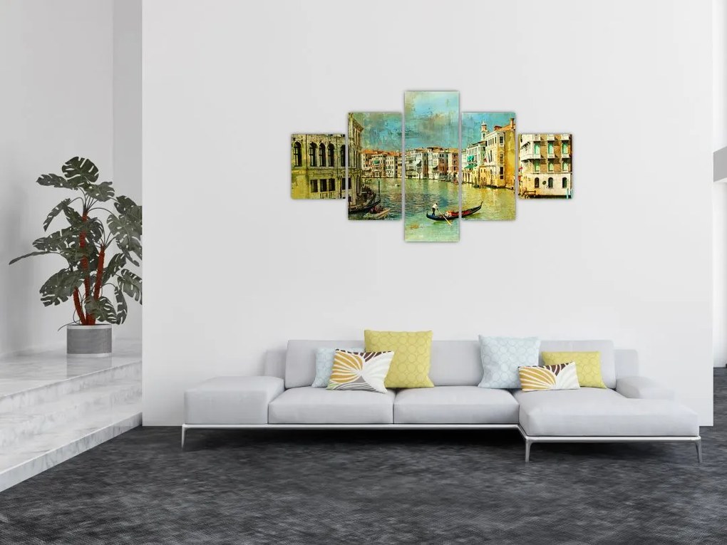 Obraz - Kanał wenecki i gondole (125x70 cm)