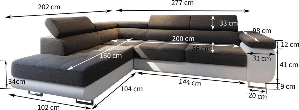 Masseno Narożnik SELVA z Funkcją Spania i Pojemnikiem na Pościel Narożnik L, Rozkładana sofa - Żółty, MONOLITH 48