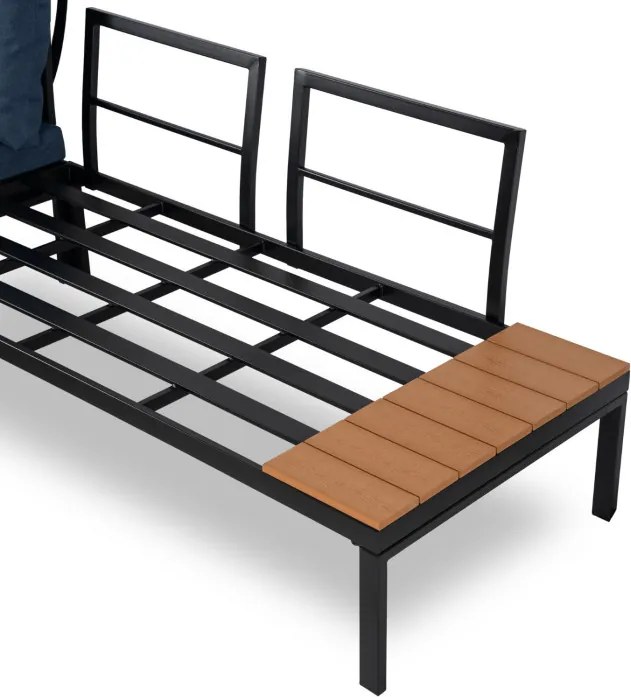 Zestaw Mebli Ogrodowych NORMAN Granatowy/Czarny Narożnik Stolik Tarasowy Metalowy Nowoczesny