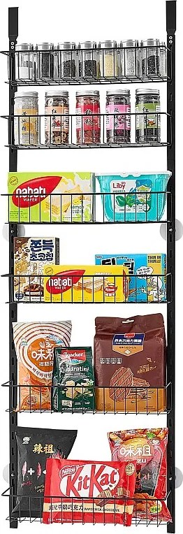 Organizer do Spiżarni SucceBuy, z 6 Poziomami Wiszących Półek, Czarny, do Kuchni, Spiżarni, Salonu