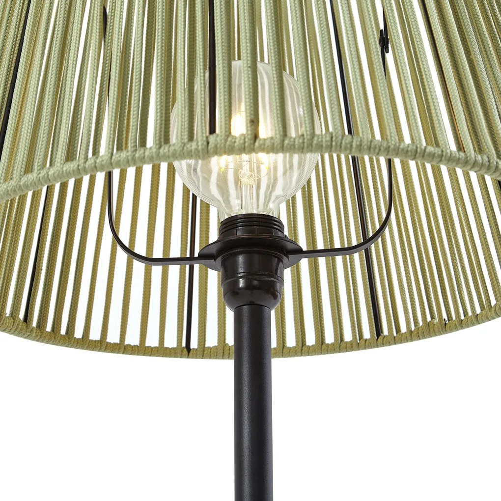 Zewnętrzna lampa podłogowa czarna z zielonym kloszem ze sznura IP44 - Virginia Jayla