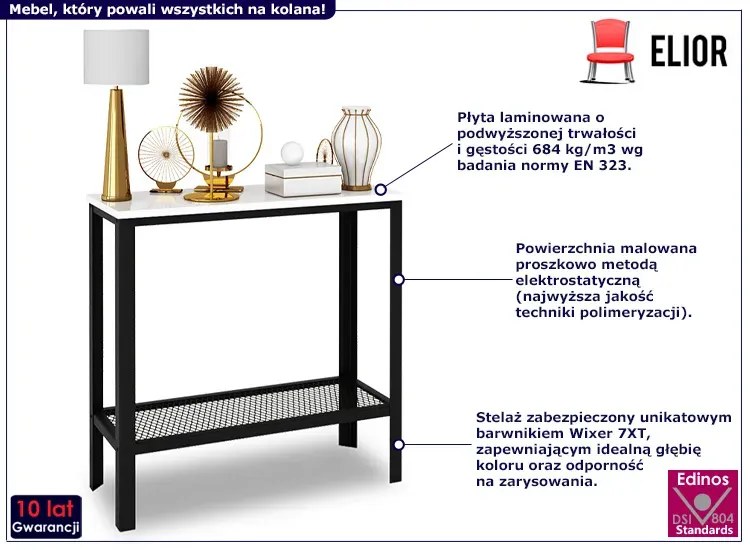 Konsola z metalowym stelażem w stylu loft czarny + biały połysk T8-N31
