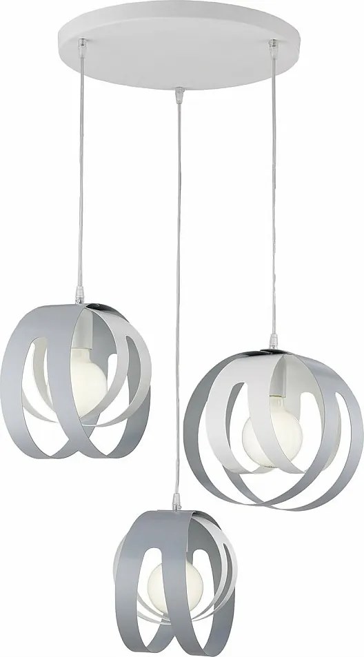 Lampa wisząca Tobias z okrągłą rozetą, laserowo cięte dyfuzory, żelazo białe i szare, regulowany kabel elektryczny, nowoczesny styl, 3 światła