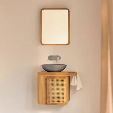 Zestaw Wiszących Mebli Łazienkowych Z Drewna Tekowego Georgy Drewno Tekowe & Okrągły Szary Cement Ø40 Cm Tarsis - Sklum