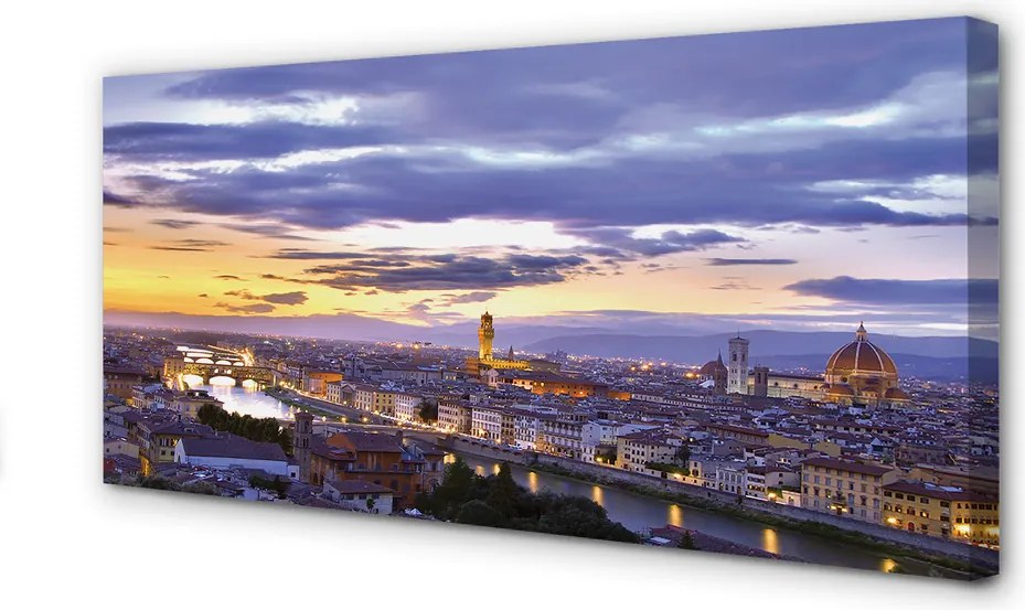 Obraz na płótnie Zachód Słońca nad Rzeką we Włoszech