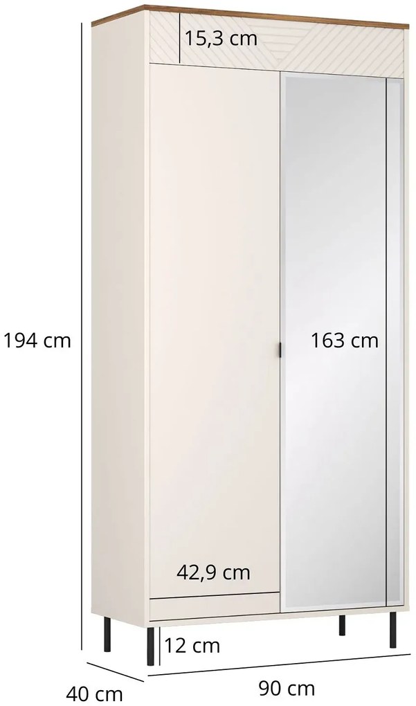 Szafa dwudrzwiowa z lustrem kaszmir + dąb castello C2-H14