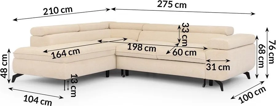 Kremowy narożnik z tkaniny szenilowej (lewostronny/w kształcie litery L) Marbeya – Ropez