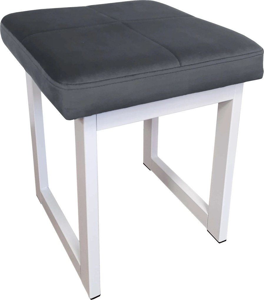 Taboret SOLID tkanina Welur stelaż metalowy STOŁEK LOFT : Kolor Stelaża - Biały, Kolor tkaniny - VELVET - BL14, Typ tkaniny - Velvet, Wysokość - 45 cm
