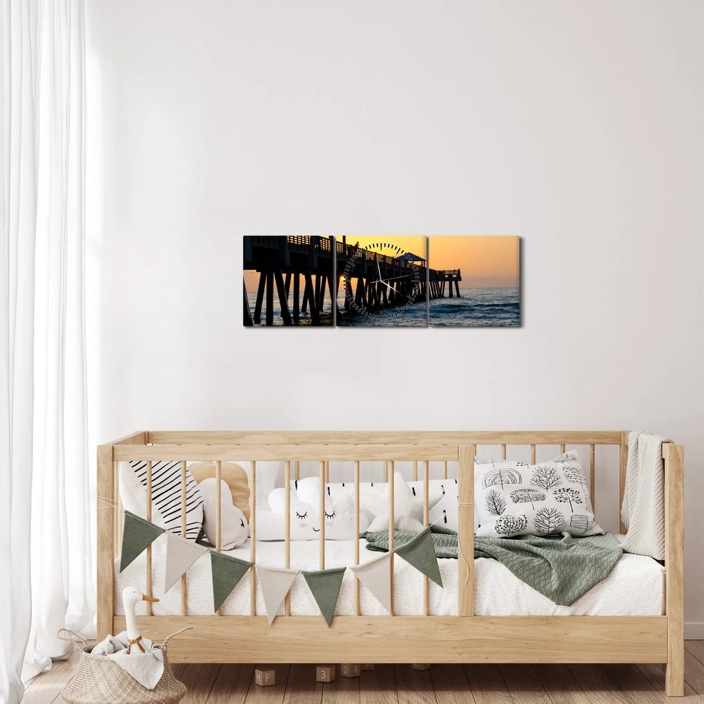 Obraz na plaży (z zegarem) (90x30 cm)